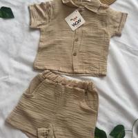 Erkek 24 Ay Organik Müslin Gömlek Şort Bebek Takımı
