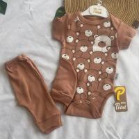 Unisex 9 ay Kahverengi   baskılı 2li zıbın takımı