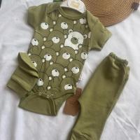 Unisex 6 Ay Baby Point Panda Baskılı 3'lü Bebek Badi Takım