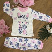 Erkek 12-18 AY Sevimli Kedi Baskılı Kız Çocuk Pijama Takımı